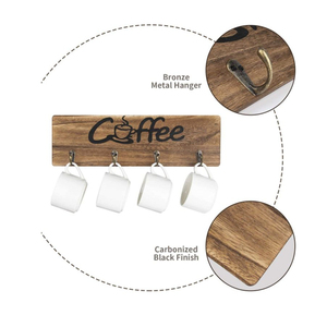 Portabottiglie in legno rustico montato <span class=keywords><strong>a</strong></span> <span class=keywords><strong>parete</strong></span> con 12 tazze da caffè e appendiabiti <span class=keywords><strong>per</strong></span> Organizer da <span class=keywords><strong>cucina</strong></span> o tavolino - Product Image 5