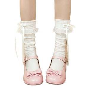Calcetines de Encaje Estilo Lolita con Lazo Blanco, Calcetines Elegantes para Mujer, Moda Juvenil - Product Image 1