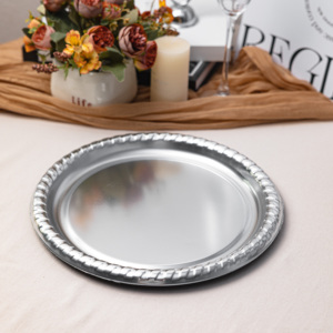 Assiettes rondes jetables en PS, finition laminée, couleurs or et <span class=keywords><strong>argent</strong></span> personnalisables pour mariage, fête, hôtel, événement, vaisselle - Product Image 1
