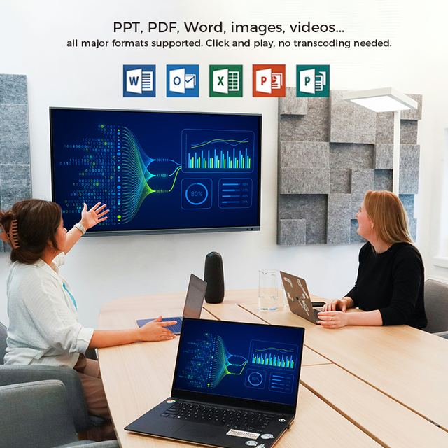 75/86 Inch Office Meeting Solution Smart Panel Board with AI Camera 4K Android 15 Conference Collaboration Display Split Screen