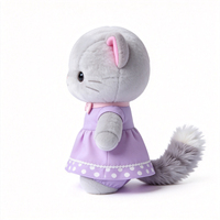 Peluche chat gris moelleux avec robe violette, jouet en peluche animal en gros, adorable peluche chat en peluche