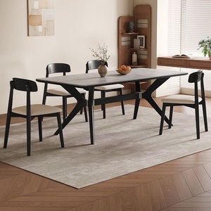 Ensemble de table et chaises de salle à manger rectangulaire en marbre et bois massif, style minimaliste et moderne, 4 à 6 places, design vintage complet. - Product Image 5