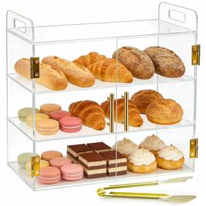 Boîte à <span class=keywords><strong>pain</strong></span> en acrylique sur mesure à 3 niveaux avec porte à ressort auto-fermante, conteneur alimentaire transparent commercial pour boulangerie, pâtisserie, café - Product Image 1