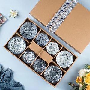 Bộ bát đĩa gốm sứ kiểu Nhật màu xanh lam, kèm hộp quà tặng, dùng cho gia đình - Product Image 2