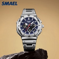 Montre analogique à quartz pour homme SMAEL 6069, marque de luxe, haute qualité, alarme, chronomètre LED, résistance à l'eau 50 bars, acier inoxydable doré