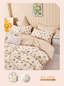 Juego de Sábanas de Algodón, Doble, Estampado Floral Mediano, 4 Piezas, Antiarrugas, Estilo Pastoral, para Uso Doméstico, 300 Hilos - Product Image 3