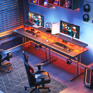 Manufacturer's best-selling cross-border e-sports <b>desks</b> and chairs, <b>office</b> <b>desks</b>, height-<b>adjustable</b> <b>desks</b> with LED lights, - Product Image 1