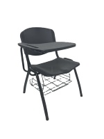 Chaise de formation empilable avec tablette d'écriture, panier de rangement, cadre en acier en forme de cœur, chaise en plastique PP avec porte-livres