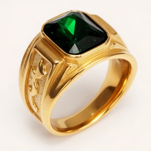 Мужское винтажное кольцо-печатка из нержавеющей стали с позолотой 18K, квадратным камнем и гравировкой, в ретро-стиле, эффектное кольцо для мужчин, ювелирное украшение - Product Image 3