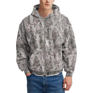 เสื้อฮู้ดซิปผู้ชายลายพราง FOXA ลายใบเมเปิ้ล ผ้าฟลีซ แจ็คเก็ตสำหรับล่าสัตว์ ทรงโอเวอร์ไซส์ แขนยาว มีฮู้ด - Product Image 1