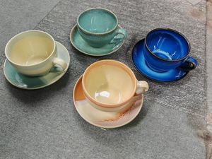 Tasse à café en céramique tendance avec glaçure réactive et soucoupe, tasse à thé en grès de style artisanal pour usage quotidien et cadeau - Product Image 3
