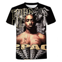 T-shirt à manches courtes en tricot imprimé en 3D pour homme, style hip-hop, avec impression numérique et design graphique personnalisé, inspiré du rappeur Tupac 2Pac