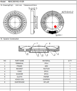 30 मिमी 16 ओम गतिशील स्पीकर ड्राइवर इकाई, जो कान हेडफ़ोन के लिए प्रमाणित लघु ऑडियो ट्रांसड्यूसर - Product Image 3