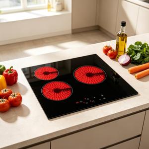 Table <span class=keywords><strong>de</strong></span> cuisson <span class=keywords><strong>vitrocéramique</strong></span> encastrable 3 zones 220V 5200W avec contrôle tactile, verre lisse, verrouillage enfant et minuterie, certifiée CE & RoHS - Product Image 6