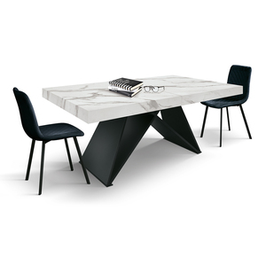 Giuseppe <b>Extendable</b> <b>Table</b> <b>White</b> Statuary Marble Crossed Legs Indoor <b>Dining</b> - Product Image 3