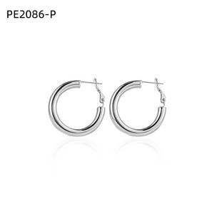 Pendientes de aro Amy Amy, joyería clásica de acero inoxidable chapada en plata para mujer, PE2086 - Product Image 1