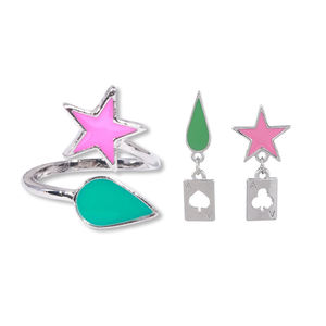 Accesorios de Anime, <span class=keywords><strong>Cosplay</strong></span> de <span class=keywords><strong>Hisoka</strong></span> Hunter, Anillo de Anime, Pendientes Creativos con Forma de Gota de Agua y Estrella - Product Image 1
