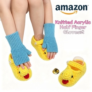 Gants d'hiver unisexes en acrylique/coton tricotés, mitaines chaudes et douces au crochet sans doigts, avec poignets extensibles, pour le bureau et l'écriture - Product Image 1