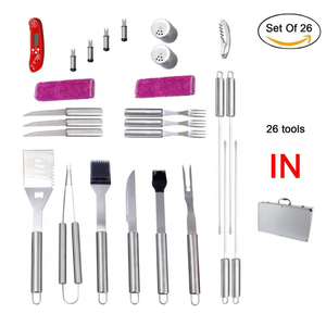 Ensemble d'outils de barbecue en acier inoxydable 26 pièces avec étui de rangement à clipser Utilisation en extérieur - Product Image 2