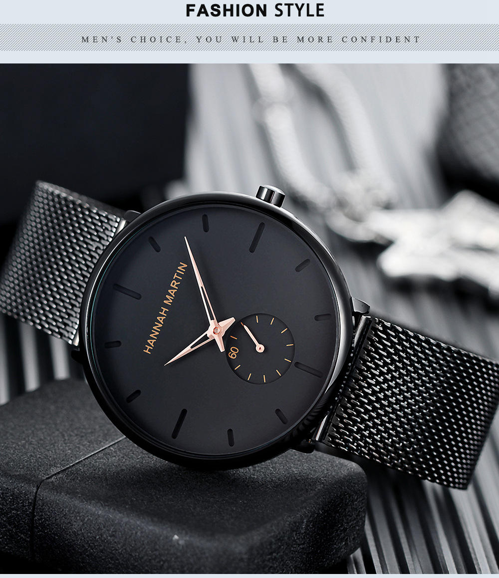 Hannah Martin 100 Fashion Simple Small Dial Watch Mens Waterproof Mesh  Stainless Steel Men Watches New Luxury Quartz Wristwatch