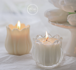 Bougie en cire de soja en forme de tulipe avec une lueur douce et une mèche en coton pour une décoration romantique de chambre à coucher, centre de table de mariage - Product Image 5