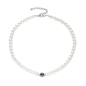White Pearl Necklace AAA Grade With Blue Crystal Clasp For Women Everyday Wear - Product Image 4
