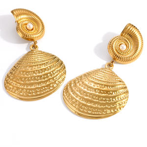 Pendientes Colgantes de Concha Chapados en Oro, Aretes de Acero Inoxidable, Joyería de Moda para Fiesta, Chapado en Oro de 18k, Estilo Retro con Temática Oceánica - Product Image 4