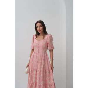 Wholesale Pink Buttoned <b>Balloon</b> Sleeve <b>Prom</b> Dress Decorative Elegant Design - Product Image 3