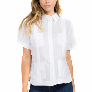 <span class=keywords><strong>Camicia</strong></span> personalizzata Guayabera da <span class=keywords><strong>donna</strong></span> in <span class=keywords><strong>lino</strong></span> 100% <span class=keywords><strong>manica</strong></span> <span class=keywords><strong>corta</strong></span> con 4 tasche - Product Image 1