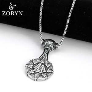 Stainless Steel Viking Valknut Sun Pendant Norse Thor <b>Hammer</b> Amulet Runic protection <b>Titanium</b> Steel Fashion Jewelry for Men - Product Image 2