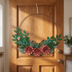 Corona Floral Hecha a Mano, Flores Decorativas Redondas, Estilo Romántico, Paquete Individual Sin Iluminación, Fácil Instalación - Product Image 3
