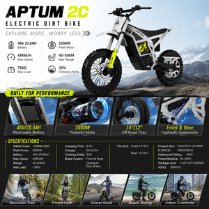 Moto tout-terrain électrique 2000W de pointe 48V 20AH, 14/12 pouces, à moteur central, pour adultes et adolescents, vitesse maximale 45km/h, homologuée COC, expédiée depuis notre entrepôt aux États-Unis - Product Image 1
