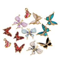 Pendentifs DIY en acier inoxydable avec strass et breloques papillon émaillées colorées, très demandés pour la fabrication de bijoux (bracelets et colliers)
