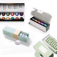 Boîte en Carton sur Mesure pour Capsules de Café à Dose Individuelle "Drip Americano" Bleu Gris 7, 10, 16 Tasses, Avec Ligne Déchirable