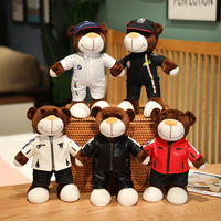 Nouveau moto ours en peluche jouets en peluche ours en peluche avec casque veste vêtements poupées en peluche oreiller doux enfants garçons cadeau de noël