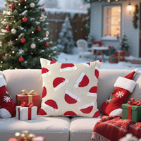 Usine en gros rouge blanc chapeau de père noël velours noël housse de coussin serviette broderie taie d'oreiller pour noël