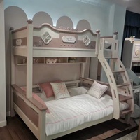 Design moderne en bois massif enfants lit superposé fille moderne enfant fille lit avec escalier de rangement princesse rose lit superposé pour enfants