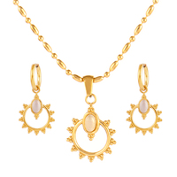 Nouveaux modèles en acier inoxydable Turquoise opale pierre naturelle collier ovale cercle pendentif colliers blanc Vintage ensemble de bijoux cadeaux