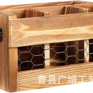 Wooden Cutlery <b>Storage</b> <b>Box</b> With Handles Rectangle Solid Wood <b>Kitchen</b> Organizer Open Top Compartments Shandong GZ 1025 - Product Image 4