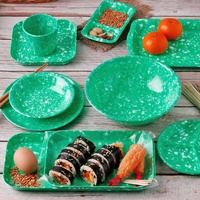 Assiettes et bols en mélamine vert émeraude vintage importés de Corée, compatibles micro-ondes, peints à la main