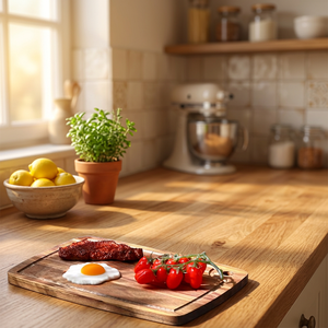 Tabla de cortar/picar de madera de acacia ecológica personalizable con grano de extremo, tamaño grande, tipo bloque de carnicero con asa para uso en cocina - Product Image 3