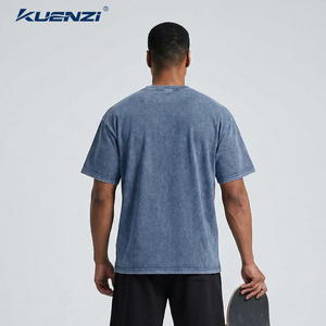 Camiseta Kuenzi para Hombre, Color Denim Lavado, con Bolsillo, 240GSM, 80% Algodón, 20% Poliéster, Estilo Vintage, Hombros Caídos, Estilo Urbano, OEM - Product Image 6