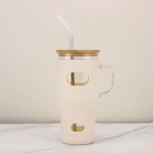 Pastel Silicone Sleeve Glass Car Tumbler 32oz Bamboo <b>Straw</b> Lid Travel Coffee Mug XH GT8011 - Product Image 1