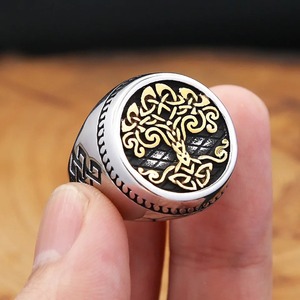 Yunnique – bague en acier inoxydable pour hommes, motif géométrique d'arbre de vie, couleur or, bijoux cadeau - Product Image 2