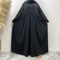 Couleur pure tissu doux cordon taille élastique manchette taille ample grande manches dubaï Muslimah 2025 robes Abaya