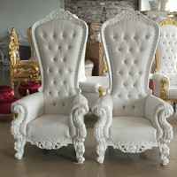 Superbe qualité Roi Lion Trône Chaises Hôtel Meubles En Bois Massif Or Blanc Français Antique Reine Chaises De Mariage