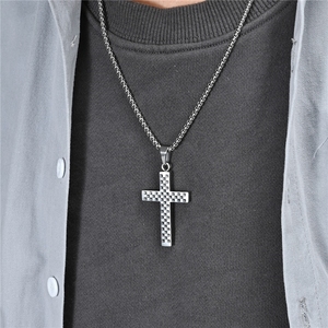 Collier Pendentif Croix Populaire pour <span class=keywords><strong>Homme</strong></span> en Acier Inoxydable avec Motif <span class=keywords><strong>Blanc</strong></span> et Noir, Design Hip Hop Personnalisé, <span class=keywords><strong>Chaîne</strong></span> Longue DZ531 - Product Image 4