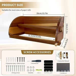 Wooden <b>kitchen</b> <b>paper</b> towel holder, wall-mounted roll <b>paper</b> storage rack, solid wood multi-purpose cling film storage bracket - Product Image 5