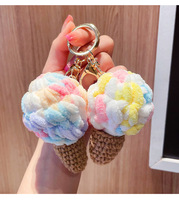 Colgante de helado de peluche colorido, bonito llavero de cono de helado simulado, decoración para bolso y pequeño regalo