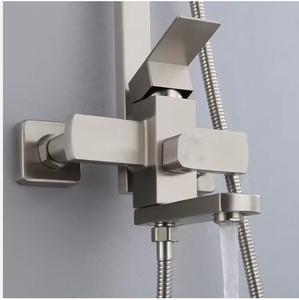 Ensemble de robinets de douche de bain carrés de luxe en acier inoxydable brossé SUS 304 noyau de vanne en céramique robinet mitigeur de pluie souple pour salle de bain - Product Image 4